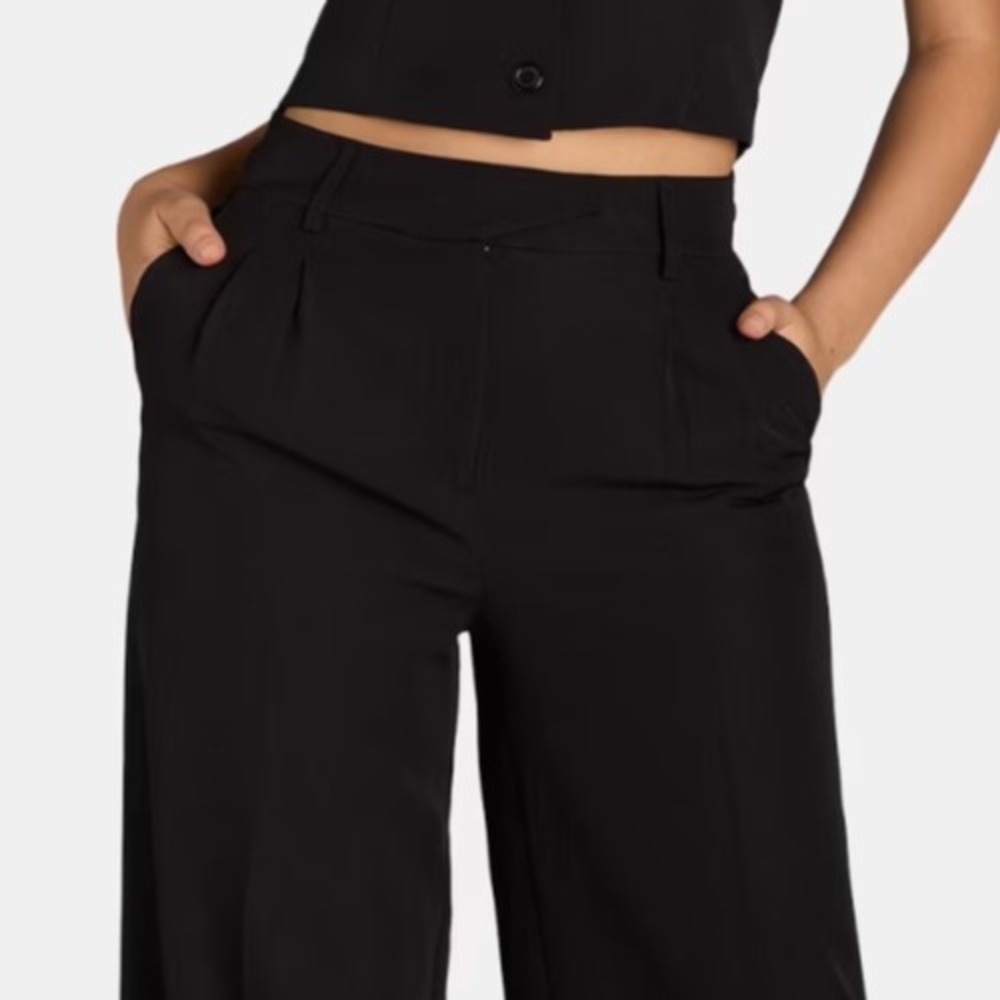 Attitude Unknown Womens Pants Size XS‎ Black Wide Leg Halter Pleated 30 Inseam